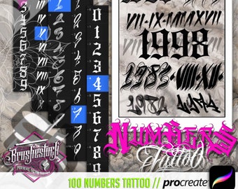 100 Numbers Chicano Pack - Tattoo Procreate Brushes for iPad