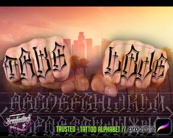 Trusted Chicano Font Brushes for Procreate | 26 Spiked Blackletter Lettering Stamps | Tattoo Artist iPad