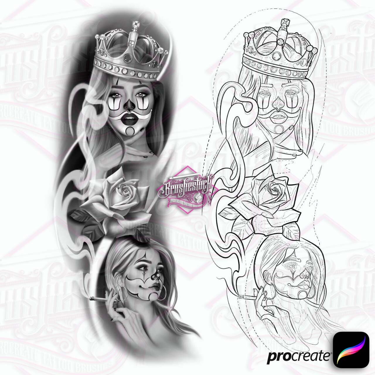 X26 Tatuajes de Chicas Payasas - Paquete Chicano - Pinceles de Tatuaje  Procreate para iPad - Etsy México, image size:1280x1280