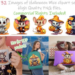 Halloween-Mäuse-Clipart-Set – 32 transparente PNG-Dateien – hohe Qualität, kein Hintergrund – perfekt für Print-on-Demand, Karten und mehr!