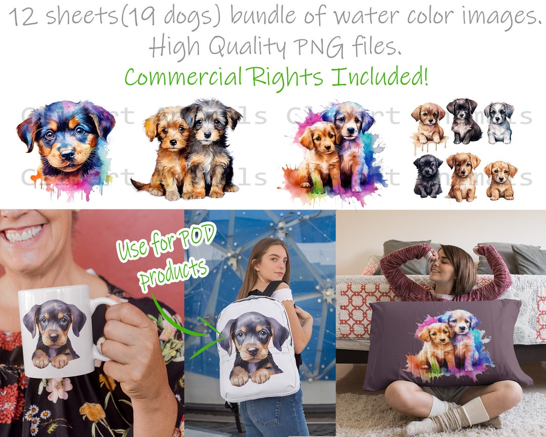 Dogs Clipart Bundle With 19 Water Color Puppies (12 Files) - PNG Files ...