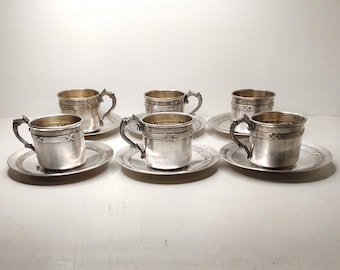 Vintage silvered metal coffee or tea service set for six people