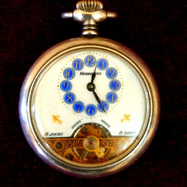 Antique Hebdomas 8 Days Mechanical Pocket Watch