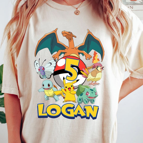 Custom Pokemon Birthday Shirt, Personalize Pikachu Birthday Shirt, Charizard Bulbasaur Squirtle Birthday Shirt