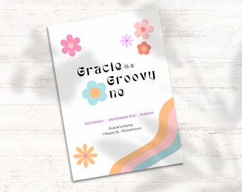 Invitación Groovy One, Boho 1er cumpleaños, Plantilla editable, DESCARGA INSTANTÁNEA