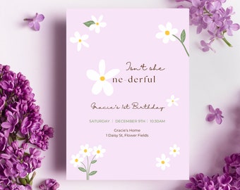 One-derful Geburtstagseinladung, Blume 1. Geburtstag, ist sie nicht Onederful, Mädchen Geburtstag, bearbeitbare Vorlage, INSTANT DOWNLOAD