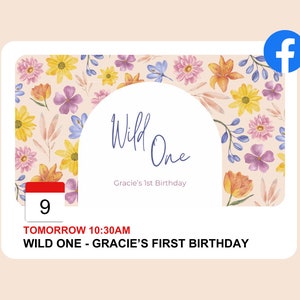 Wild One Wildflower Birthday Facebook Event Cover Photo, Flower 1st Birthday, Girls Birthday, Editable Template, INSTANT DOWNLOAD