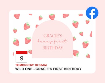Strawberry Berry First Birthday Facebook Event Cover Photo, Strawberry 1st birthday party, Editable Template, INSTANT DOWNLOAD