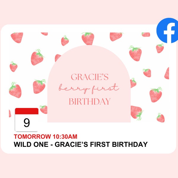 Strawberry Berry First Birthday Facebook Event Cover Photo, Strawberry 1st birthday party, Editable Template, INSTANT DOWNLOAD