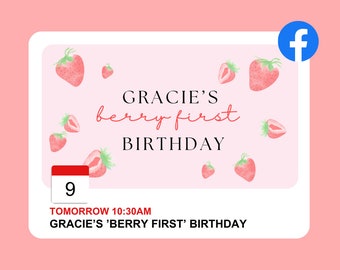 Berry First Birthday Facebook Event Cover Photo, Strawberry 1st birthday party, Editable Template, INSTANT DOWNLOAD