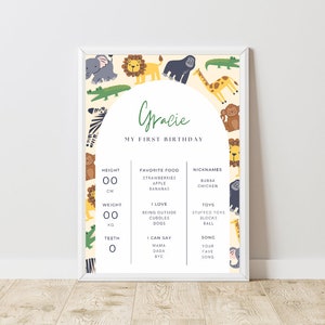 Wild One Animal Safari Birthday Milestone Poster, Editable Template, INSTANT DOWNLOAD