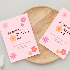 Groovy One Invitation in Pink, Boho 1st Birthday, Editable Template, INSTANT DOWNLOAD