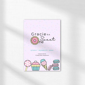 Sweet One eerste verjaardagsuitnodiging, bewerkbare sjabloon, INSTANT DOWNLOAD