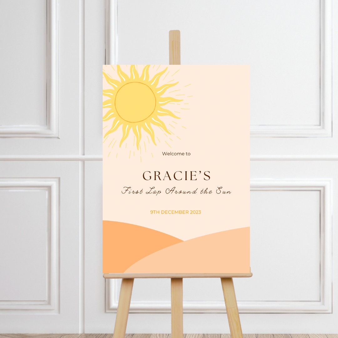 First Lap Around the Sun Birthday Welcome Sign, 1st Birthday, Editable ...