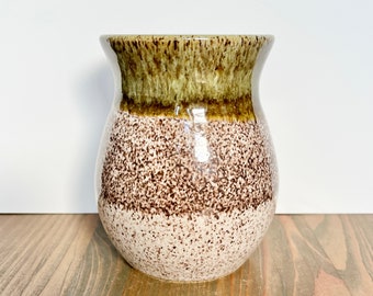 Ceramic vase, white and green/amber