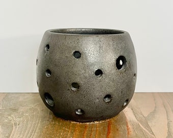 Ceramic luminary candle holder, charcoal