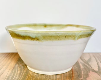 Ceramic bowl, pale pink & green/amber