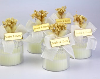 Cadeau de mariage personnalisé, bougie pour invitée avec étiquette en plexiglas fleurs, cadeaux de mariage en vrac uniques, cadeau de fiançailles et de henné, Nikah