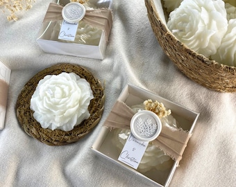 Handmade Flower Candle Favor: Personalized Wedding Gift for Guest, Christening Keepsake, Baptism Favors, Scented Peony Candle Favors