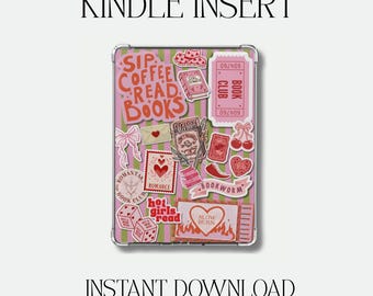 Różowo-zielona wkładka do Kindle'a w stylu książki | Natychmiastowe pobranie cyfrowe | Urocze tło do druku dla Kindle Paperwhite, Oasis, Basic i Scribe