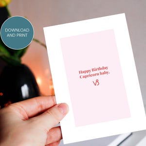 Carte d'anniversaire Capricorne. Symbole du Capricorne. Téléchargement numérique. Imprimez à la maison.