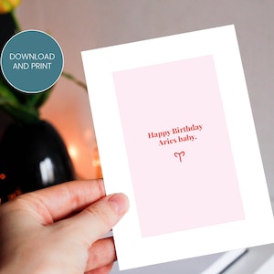 Aries Birthday Card. Aries, Aries Symbol. Digital Download. Print at Home.