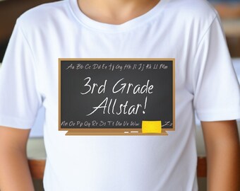 Camiseta de tercer grado, camiseta de regreso a la escuela, camiseta para niños, camiseta para niños pequeños, regreso a la escuela, camiseta para niños, camiseta de pizarra, primer día de clases