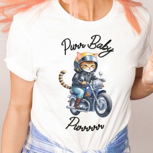 Cat Riding Motorcycle Shirt, Graphic Tee, Motorcycle Shirt, Cat T-shirt, Cat Lady Tee, Funny T-shirt, Pet Shirt, Cat Lover, Funny Shirt