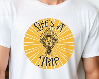 Camiseta con diseño de hongos Life's A Trip, camiseta retro, estilo vintage, psicodélica, camiseta con hongos, camiseta genial, regalo para mujeres, regalo para hombres, amante de la naturaleza
