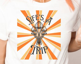 Camiseta con diseño de hongos Life's A Trip, camiseta retro, estilo vintage, psicodélica, camiseta con hongos, camiseta genial, regalo para mujeres, regalo para hombres, amante de la naturaleza