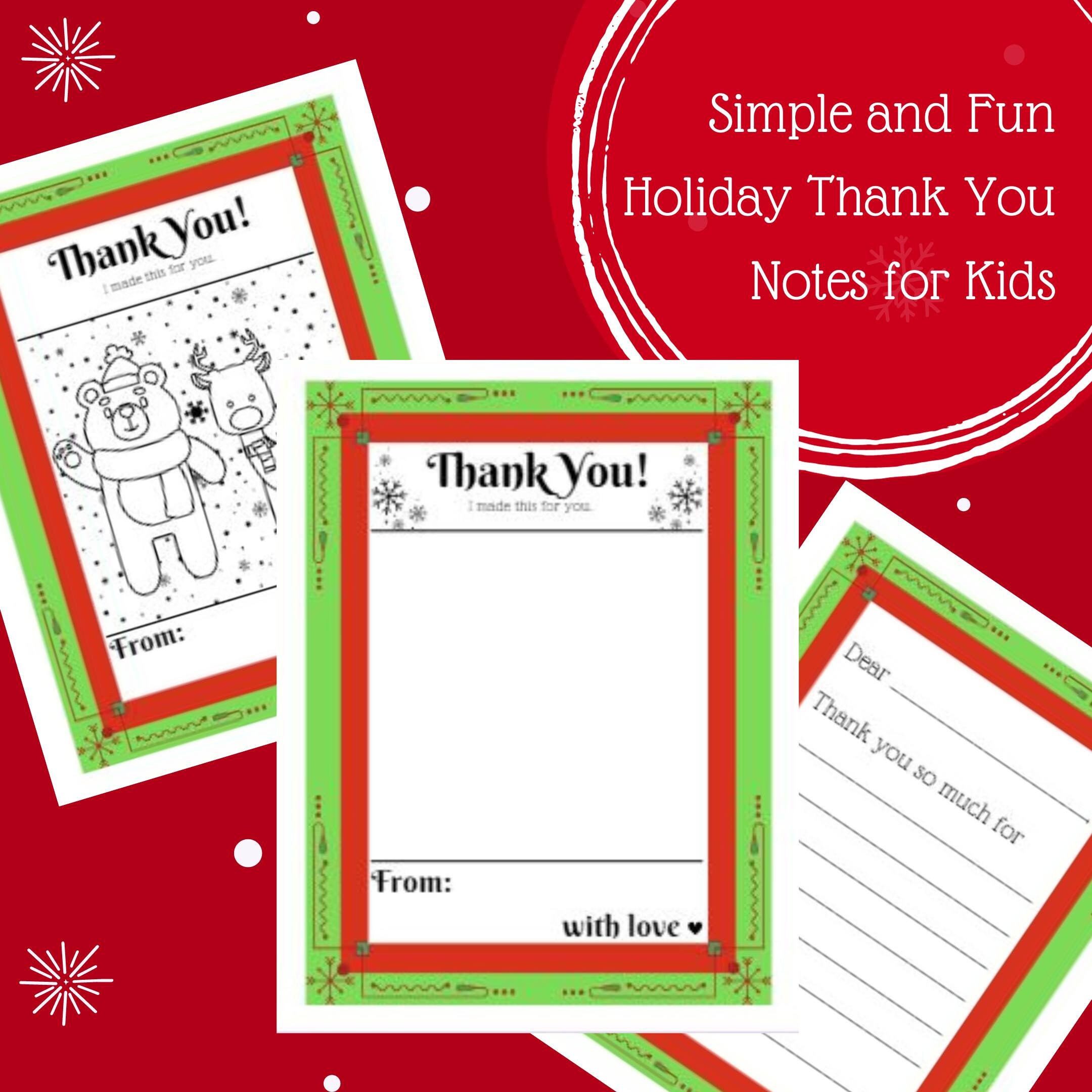 Kids' Holiday Thank You Notes Printable PDF Letters for Christmas Gifts ...
