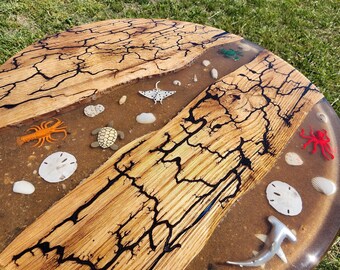 Oak Fractal Burnt Sea Creature Table 19 1/2 inch diameter 25 1/2 tall.