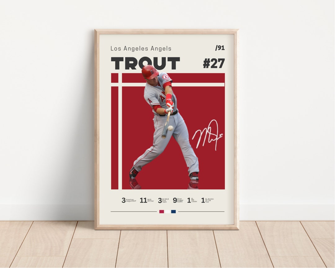 Mike Trout Poster Los Angeles Angels Baseball Print Etsy