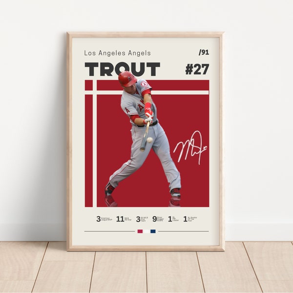 Mike Trout Poster, Los Angeles Angels, Baseball Print, Baseball Poster, Sports Poster, Gift For Him