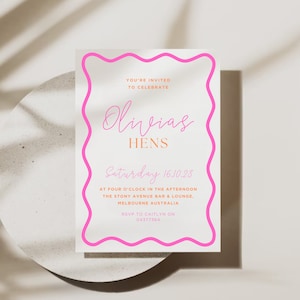 Hens Wavy Border | Hens Invite with Wavy Border | Orange and Pink Invite | Squiggle Engagement Invite | Digital Download Invite | Hens Party