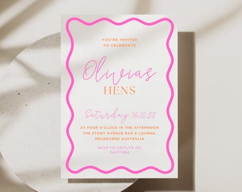 Wavy Border Hens Party Invite: Orange & Pink (Digital Download)