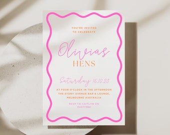 Hens Wavy Border | Hens Invite with Wavy Border | Orange and Pink Invite | Squiggle Engagement Invite | Digital Download Invite | Hens Party