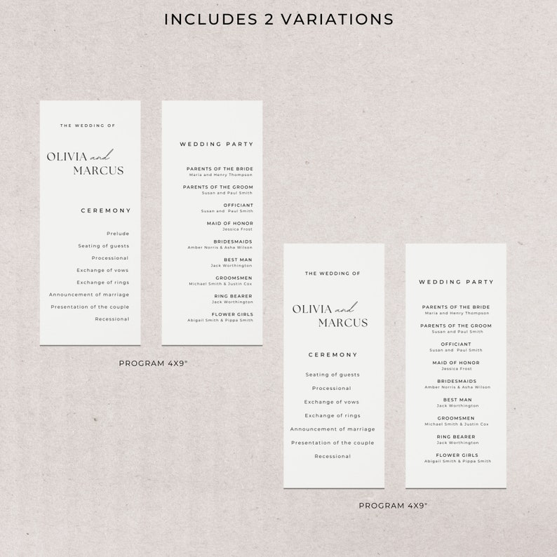 Editable Wedding Program Template: Order of Service Timeline (digital ...