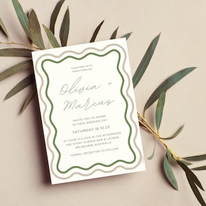 Wavy Border Invites | Squiggle Engagement Invite | Eucalyptus Wedding Invite Template | Invitation Template Wavy | Greenery Invite template