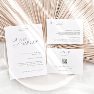 Wedding Invitation with QR Code, Minimal Wedding Invite Suite, Modern Invite, Simple Editable Invite Template, Minimalist wedding set