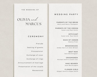 Modello di programma di matrimonio minimalista / fai da te stampabile (download digitale)