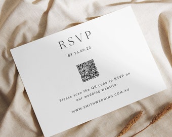QR Code Wedding RSVP Card Template: Minimalist Design (Digital Download)