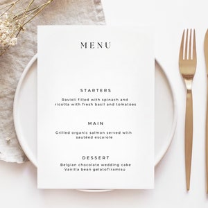 Modern Wedding Menu | Simple Wedding Menu |Printable Wedding Menu | Digital Download | Editable Menu Template | Printable Menu Boho Wedding