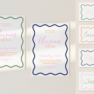 Wavy Border bundle | Hens Wavy Border | Hens Invite with Wavy Border | Squiggle Place Cards | Squiggle Engagement Invite | Wavy Name Cards