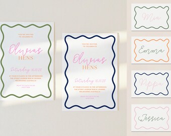 Wavy Border Hens Party Invite & Place Card Bundle (Digital Download)