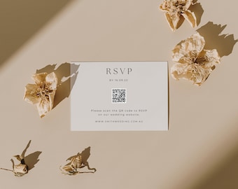 QR Code Wedding RSVP Card Template: Modern Minimalist Design (Digital Download)