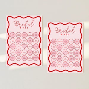 Wavy Border Hens Games | Bachelorette Party Game | Printable Bingo Template | Pink and Red  Bachelorette Games | Wavy Border Bridal Shower