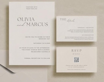 Minimalist Wedding Invitation Set with QR Code (Digital Download)