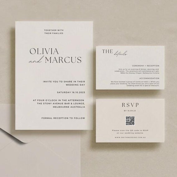 Minimalist Wedding Invitation Set with QR Code (Digital Download)