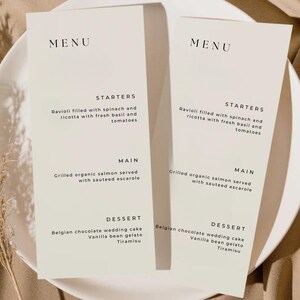 Minimalist Wedding Menu Template, Reception Dinner Menu Editable, Printable Template, Digital Download, Reception Dinner Menu Editable, DIY